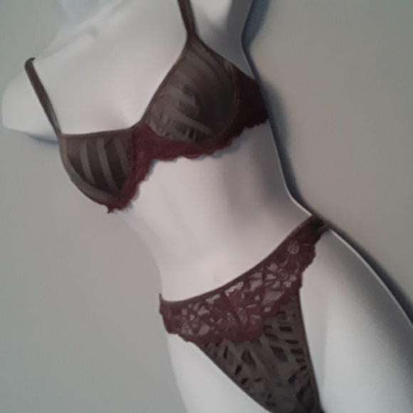 90s Parisa by Amir Demi Underwire Sheer Bra & Thong set, Taupe & Dusty Lilac 34B - Picture 15 of 15
